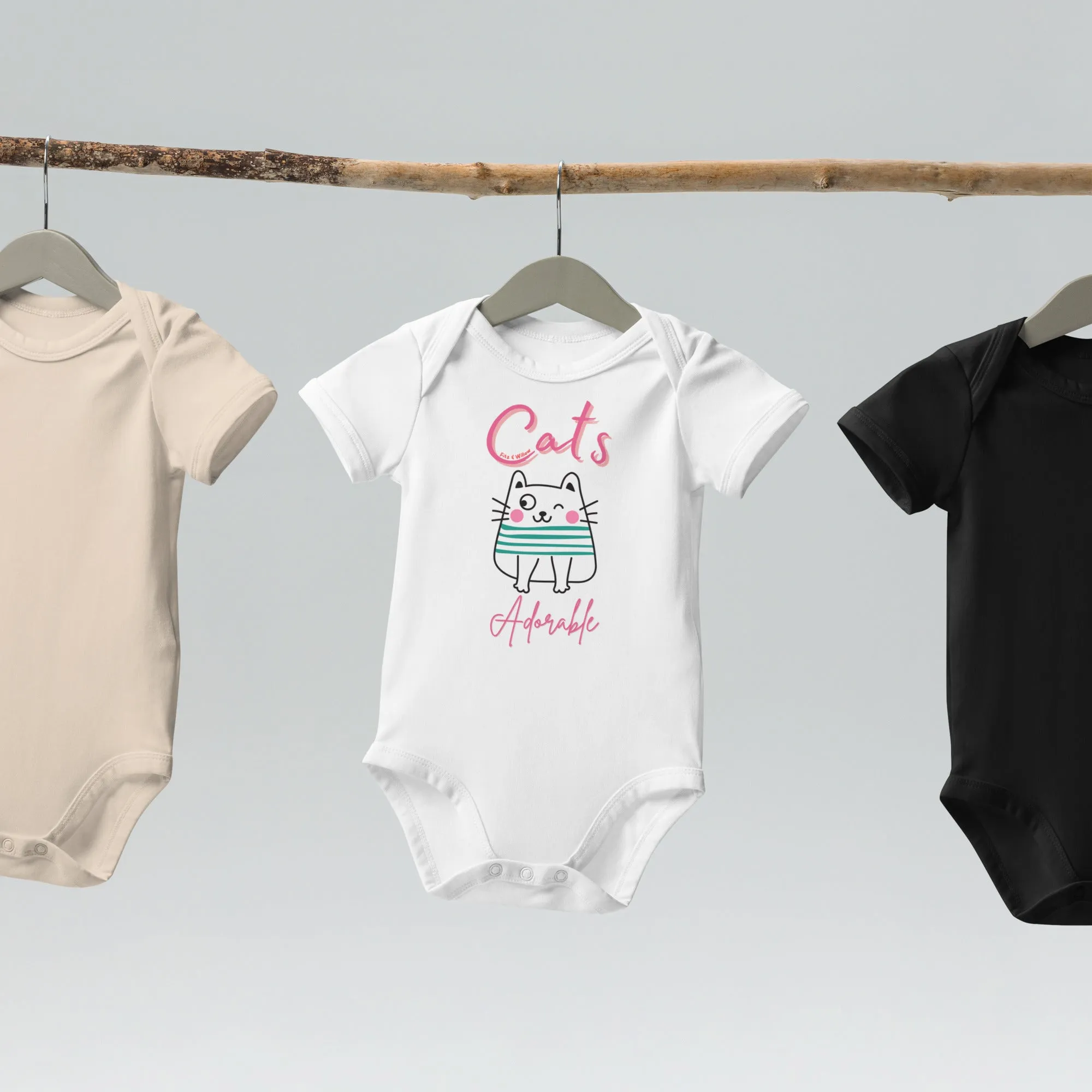 Adorable Cats, Organic cotton, shortsleeved, newborn bodysuit with cute cat design