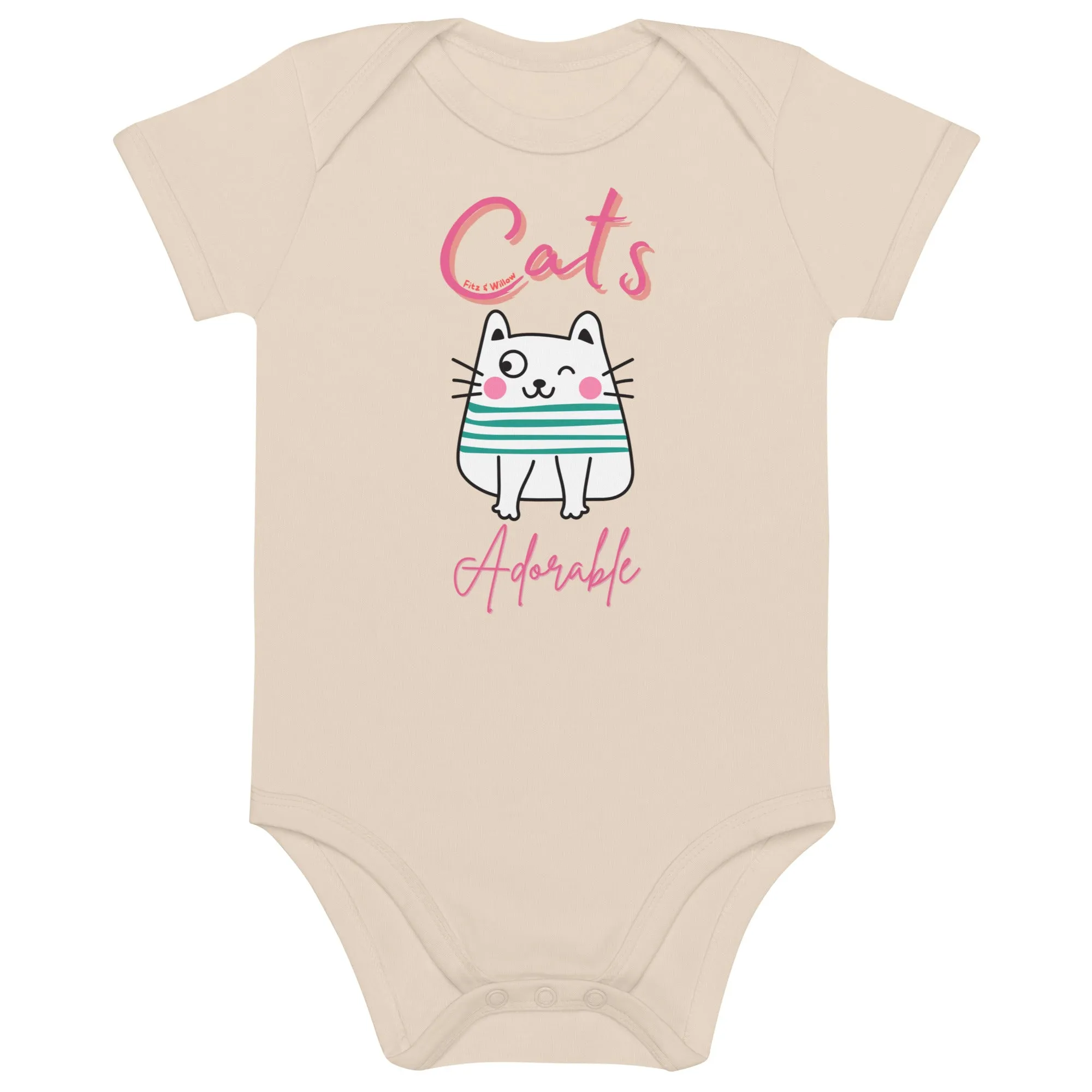 Adorable Cats, Organic cotton, shortsleeved, newborn bodysuit with cute cat design