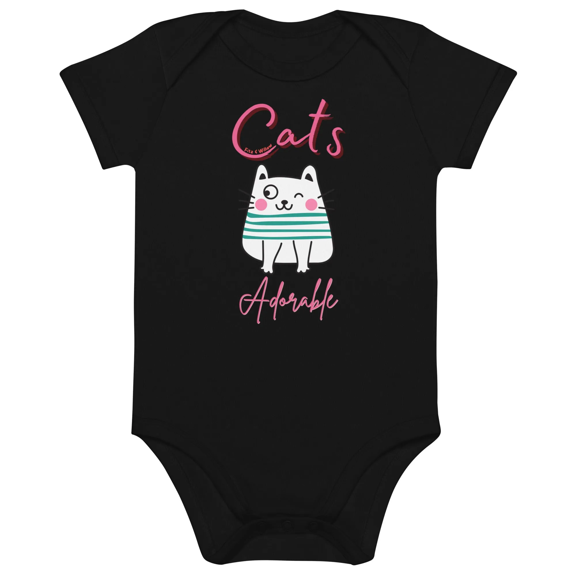 Adorable Cats, Organic cotton, shortsleeved, newborn bodysuit with cute cat design