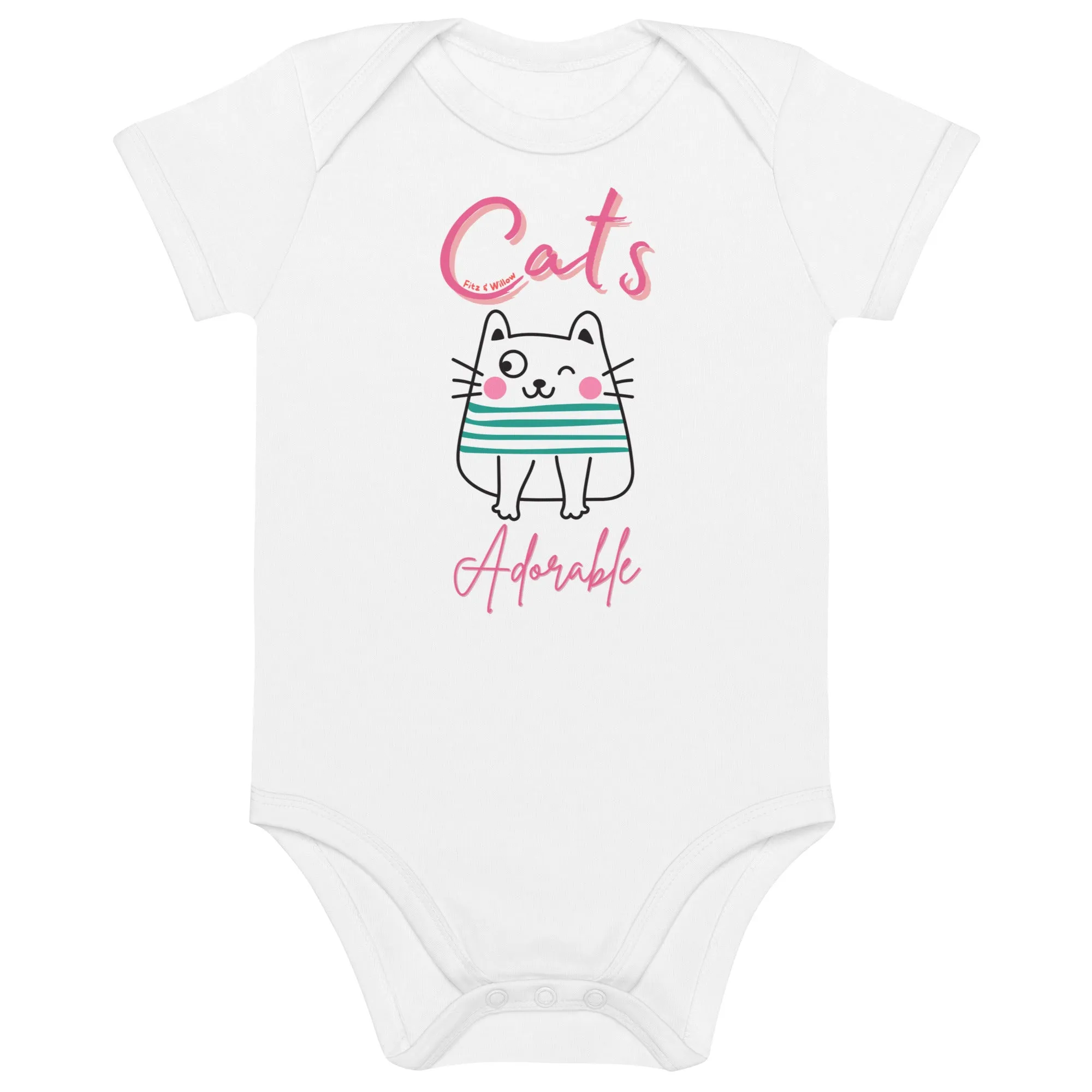 Adorable Cats, Organic cotton, shortsleeved, newborn bodysuit with cute cat design
