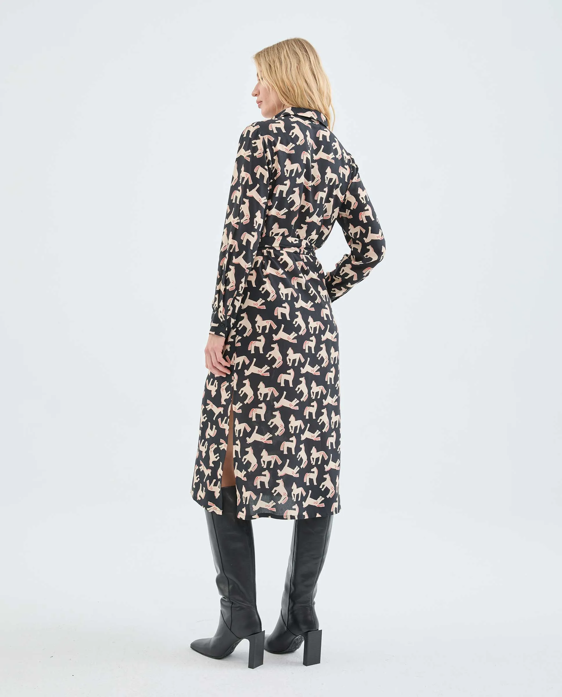 Animal Print Midi Shirt Dress