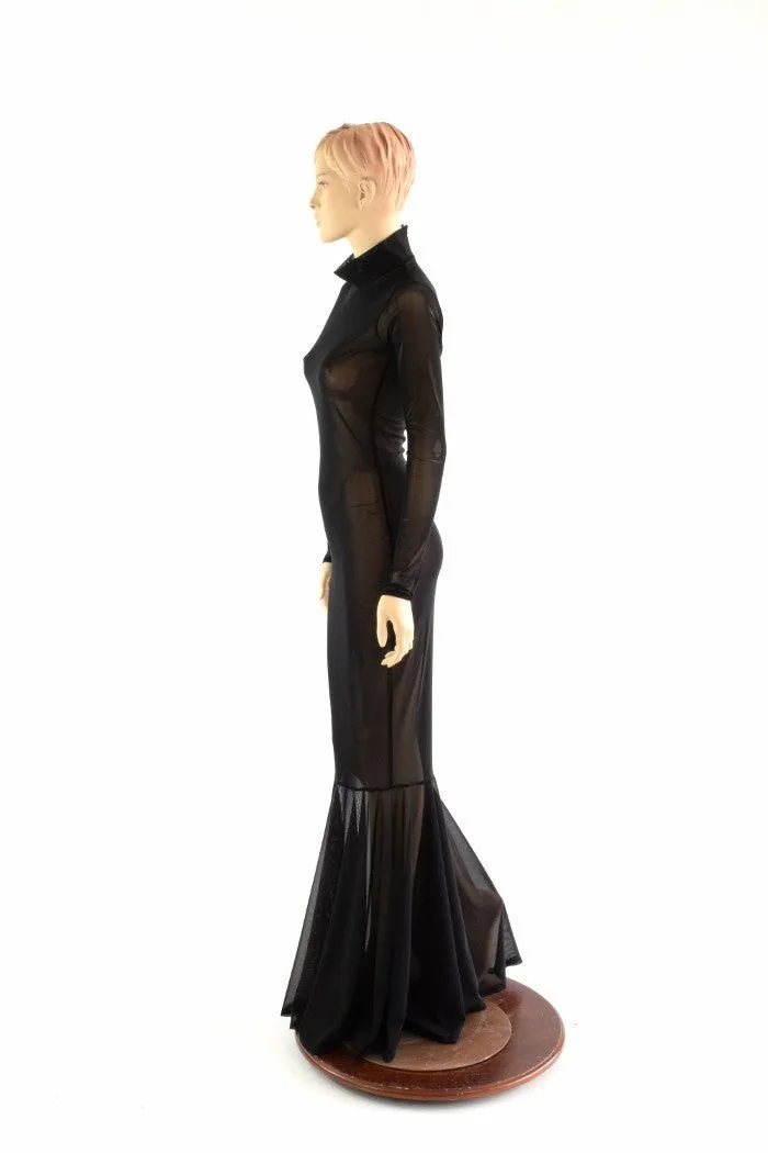 Black Mesh Zipper Back Gown