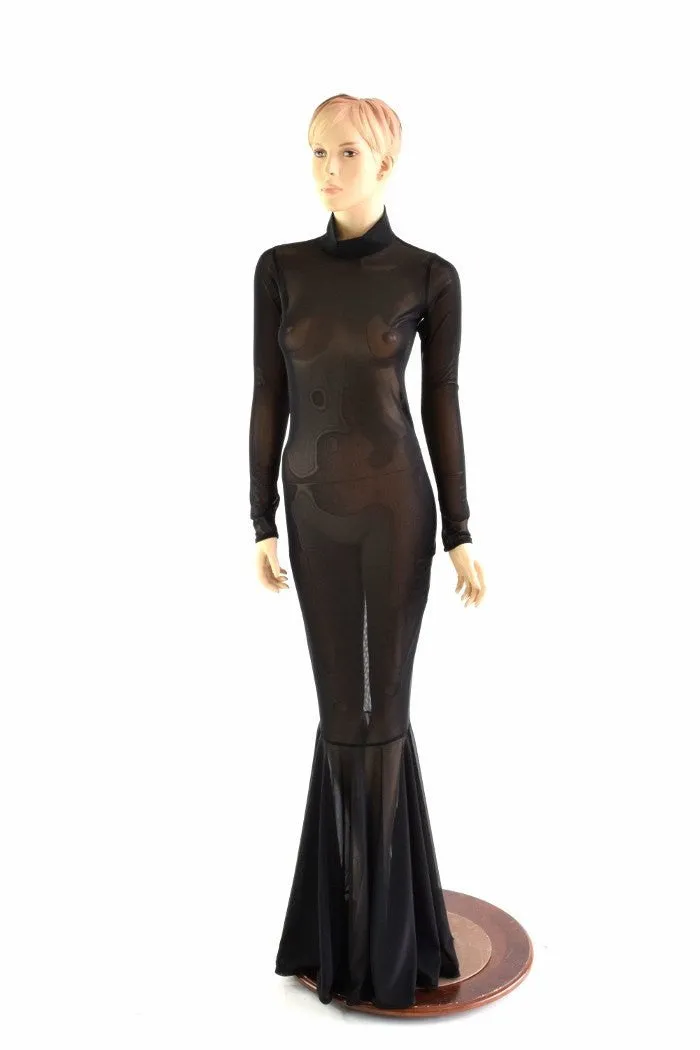 Black Mesh Zipper Back Gown