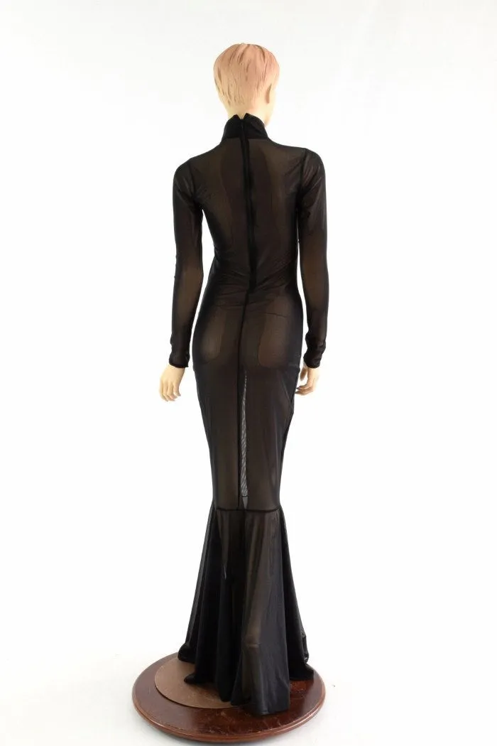 Black Mesh Zipper Back Gown