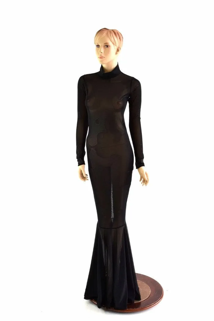 Black Mesh Zipper Back Gown