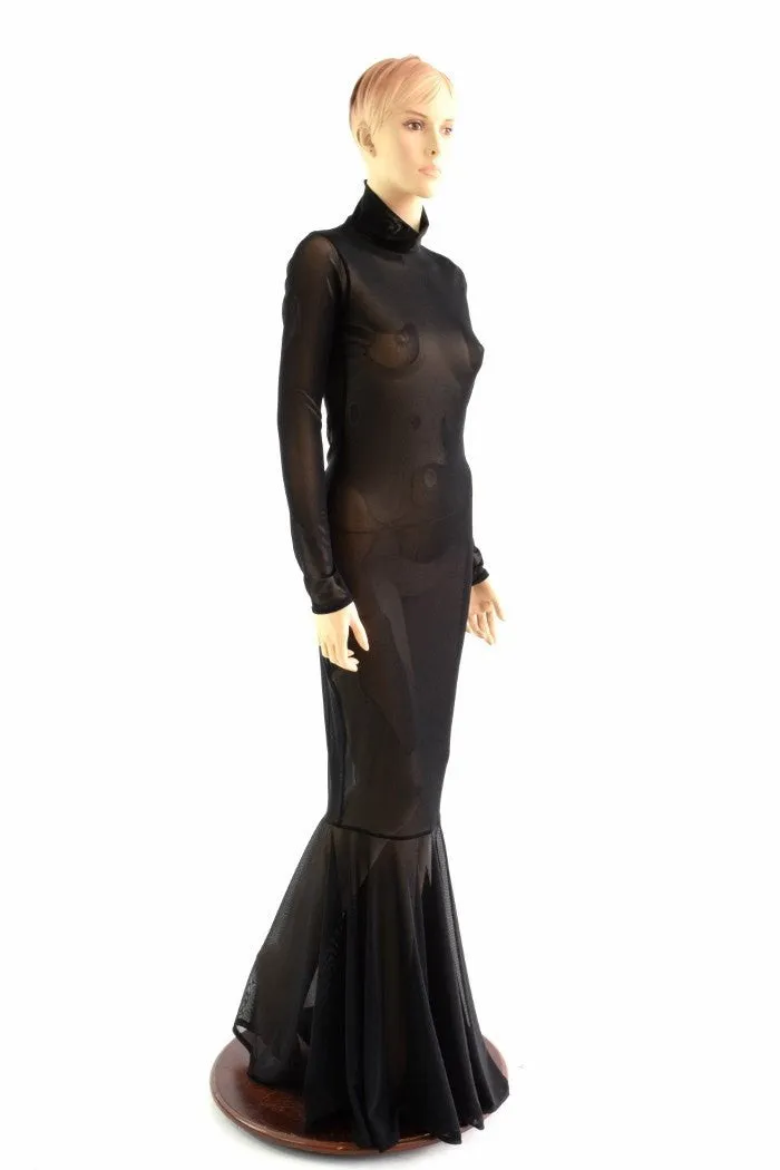 Black Mesh Zipper Back Gown