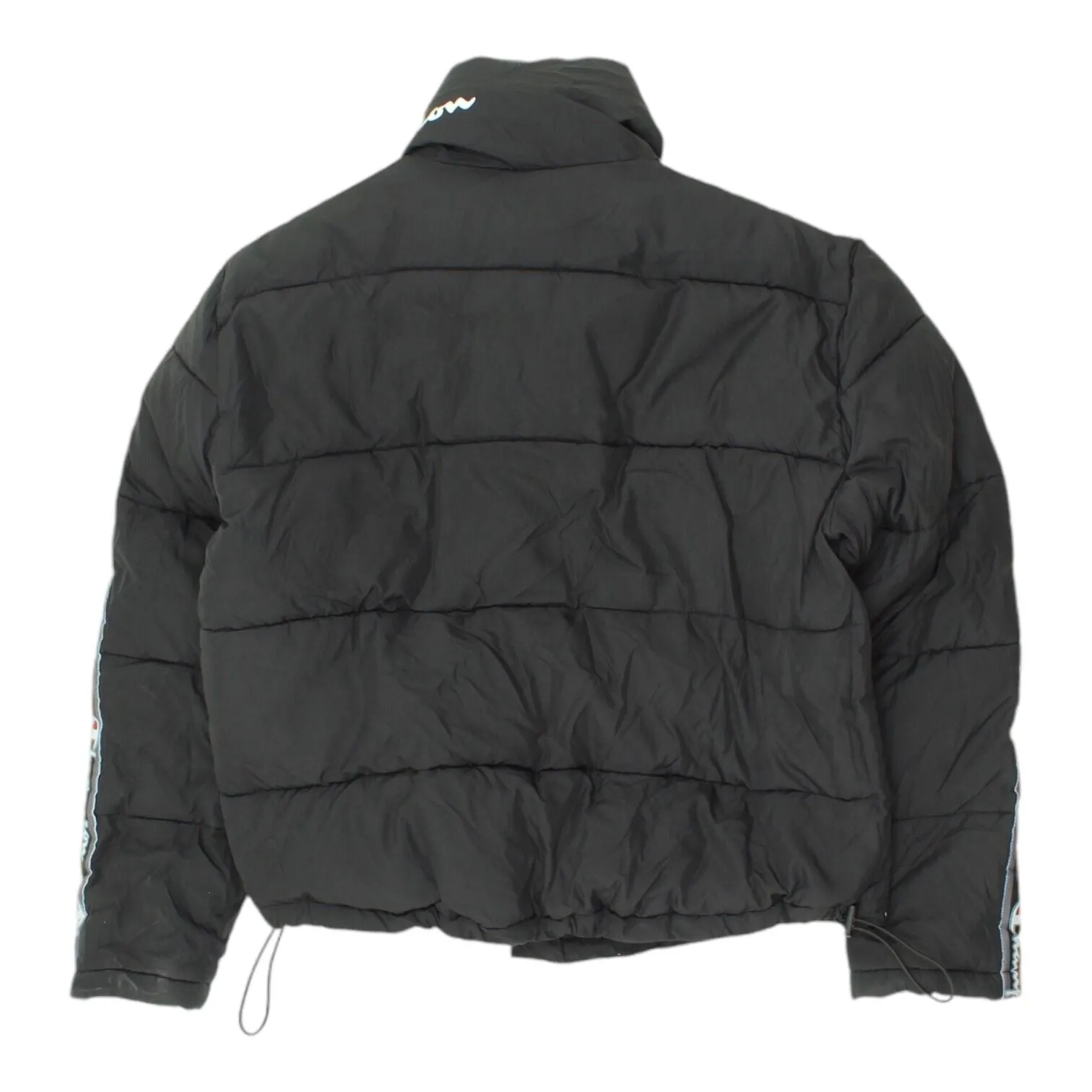 Champion Womens Black Tape Logo Puffer Jacket | Vintage Designer Sportswear