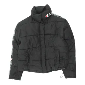 Champion Womens Black Tape Logo Puffer Jacket | Vintage Designer Sportswear