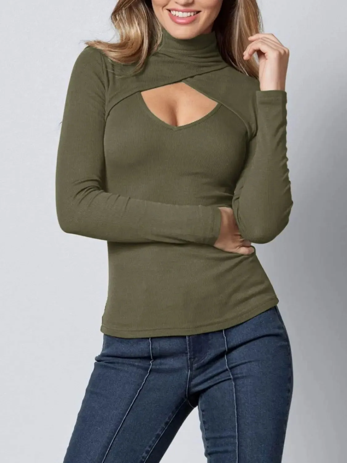 Cutout Turtleneck Long Sleeve T-Shirt and more amazing deals