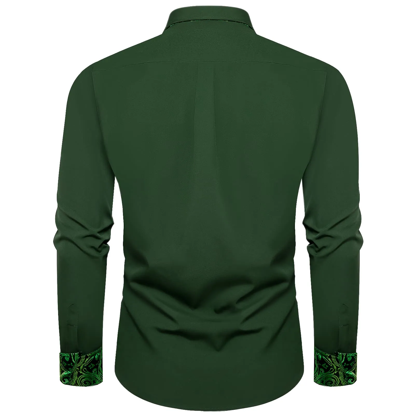 DiBanGu Mens Dress Shirt Solid Pine Green Splicing Silk Button Down Shirt