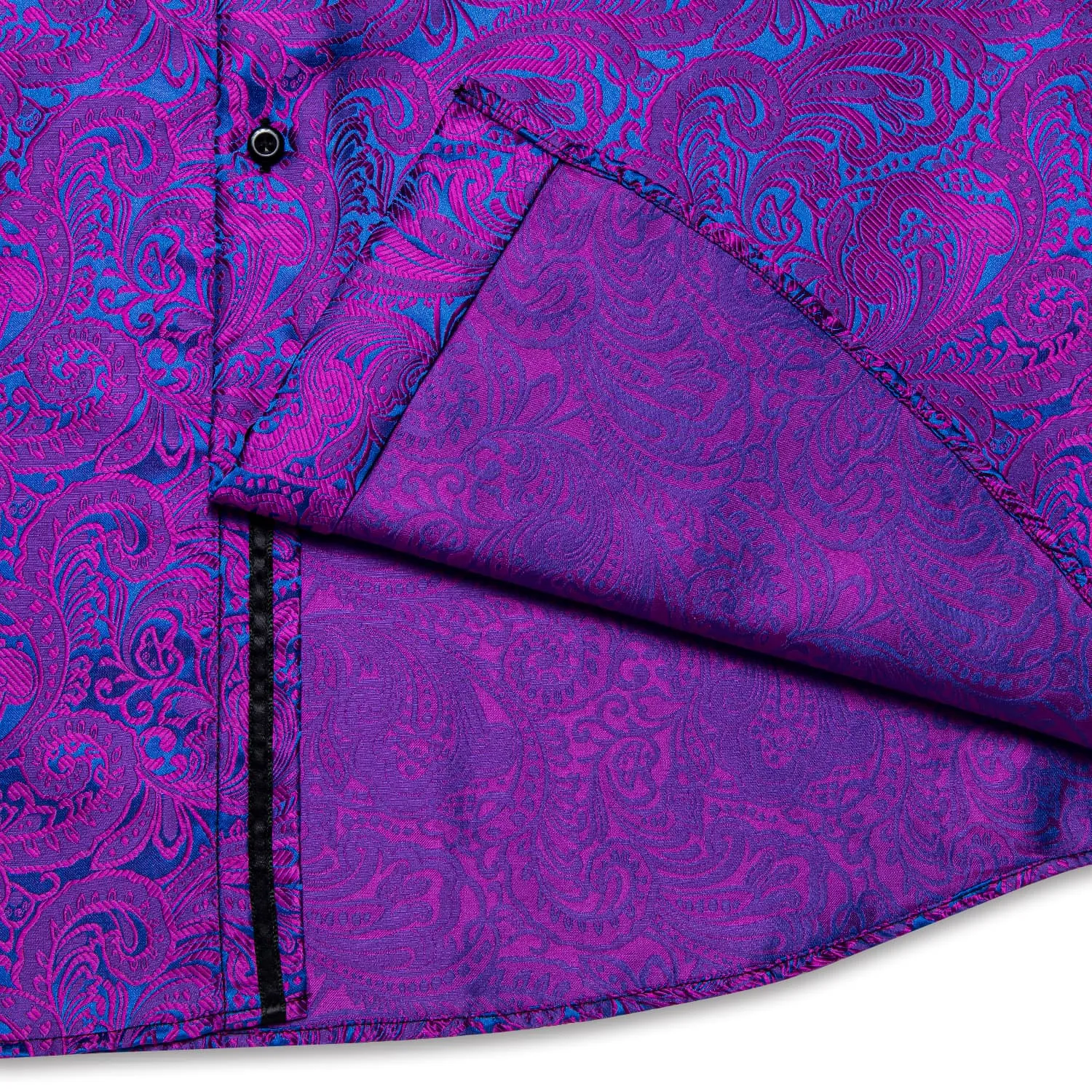 DiBanGu Tuxedo Shirt Purple Blue Floral Silk Button Up Men's Long Sleeve Dress Shirt
