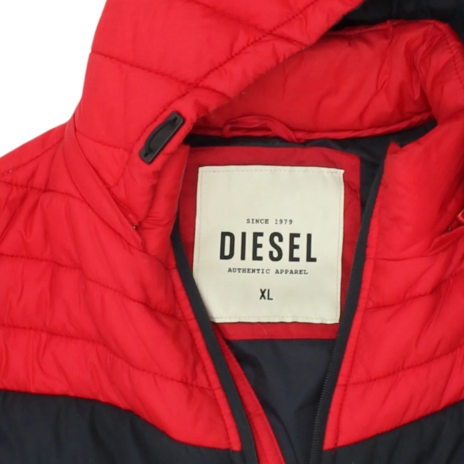 Diesel Mens Red Navy Hooded Puffer Jacket | Designer Sportswear Padded Coat VTG