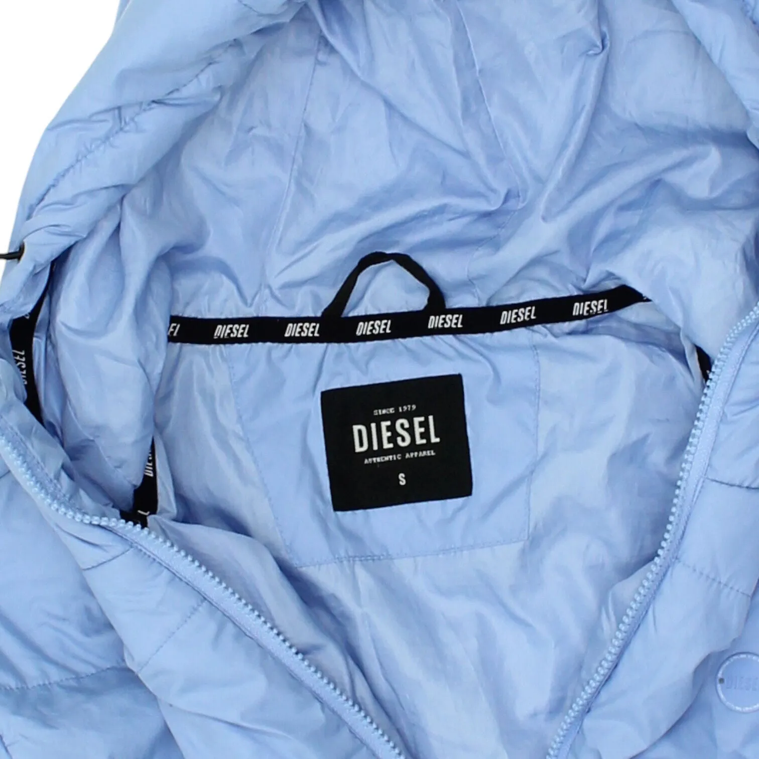 Diesel Womens Blue Hooded Puffer Jacket | Vintage Luxury Designer Padded Hoodie