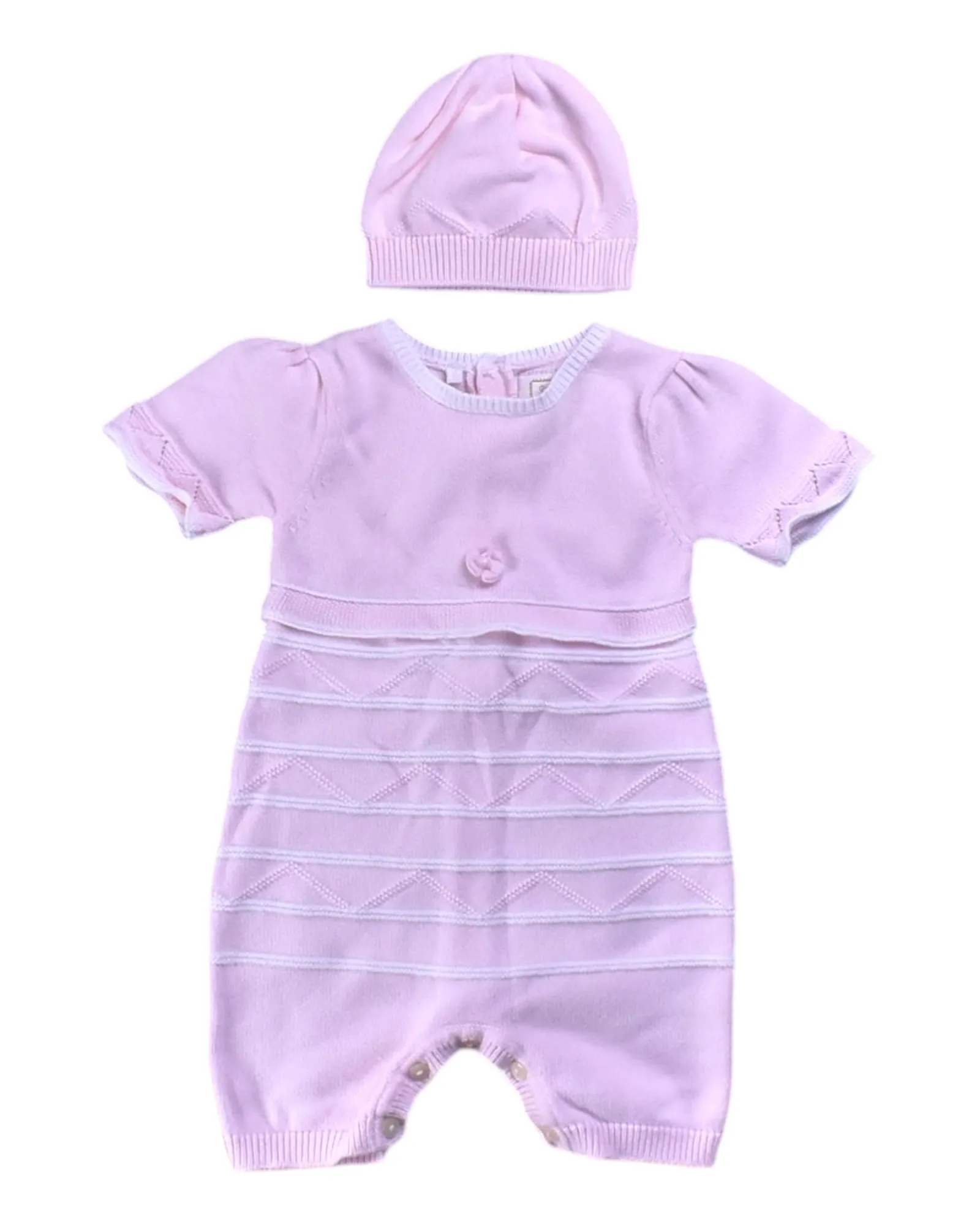 Emile et Rose Bonnet and Short Sleeve Romper Set 6M