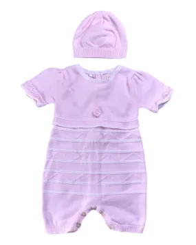 Emile et Rose Bonnet and Short Sleeve Romper Set 6M
