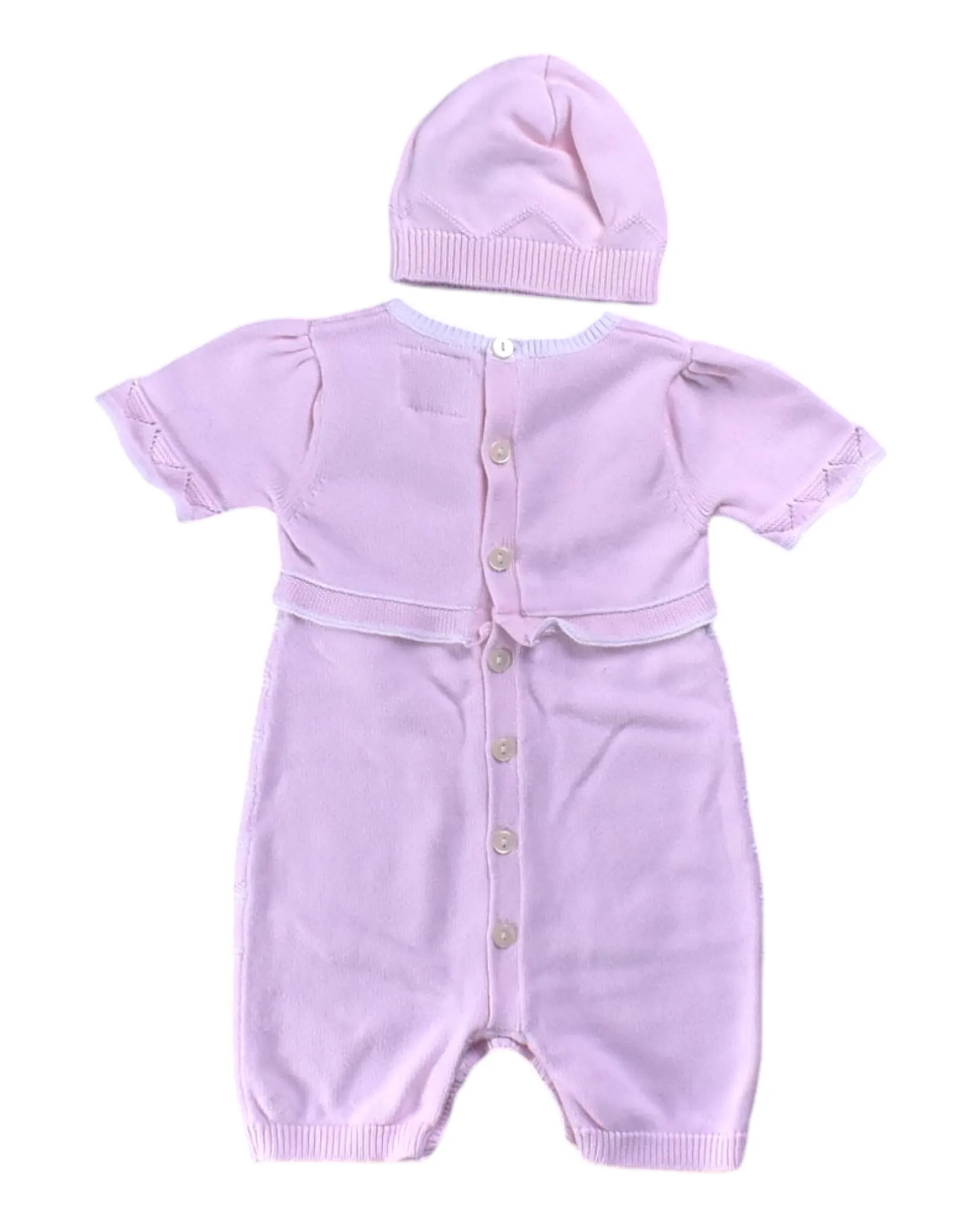 Emile et Rose Bonnet and Short Sleeve Romper Set 6M