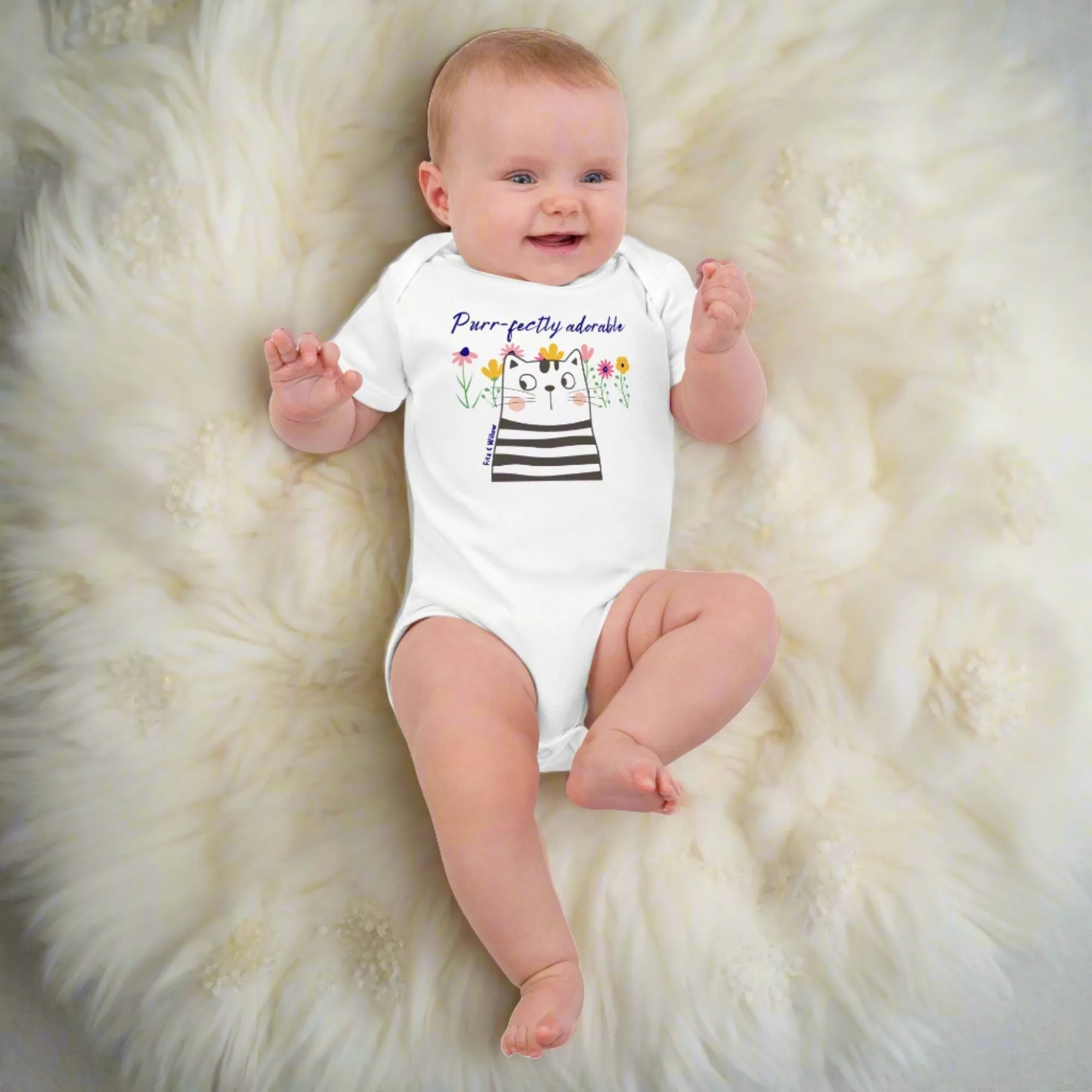 Funny cat design, newborn bodysuit, organic cotton