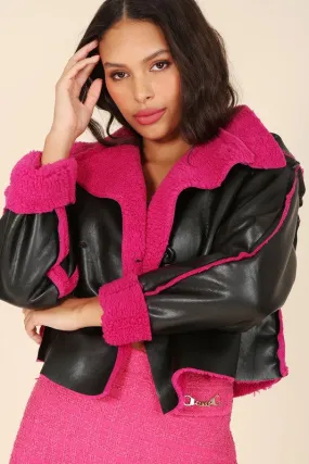 Fushcia Faux Leather And Shaggy