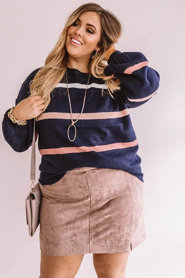 Marvelous Mountain Views Stripe Sweater in Navy Curves
