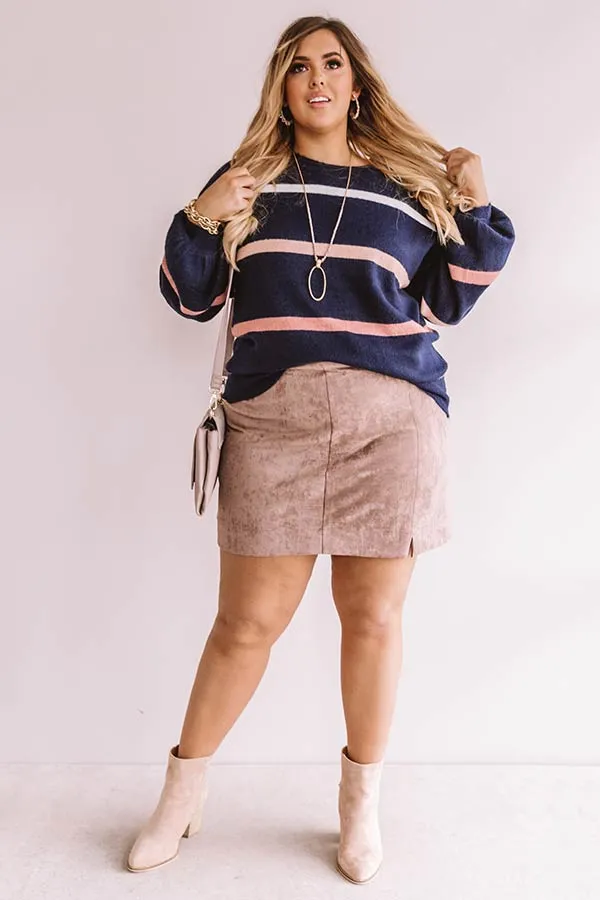 Marvelous Mountain Views Stripe Sweater in Navy Curves