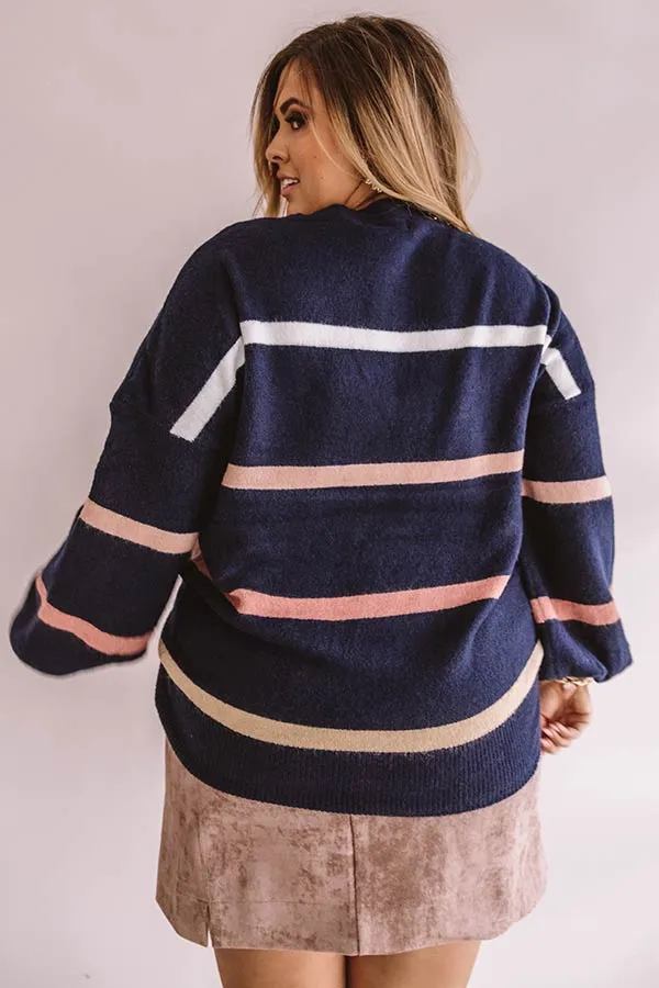 Marvelous Mountain Views Stripe Sweater in Navy Curves