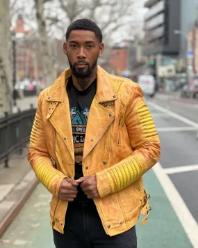 MEN BIKER RIBBLES - DISTRESSED YELLOW