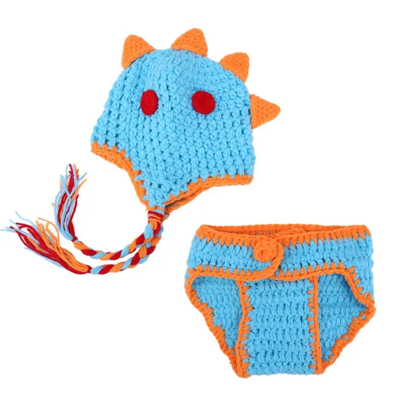 Newborn Crochet Knitted Dinosaur Hat and diaper cover set