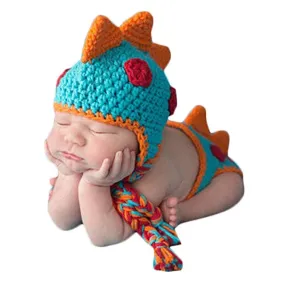 Newborn Crochet Knitted Dinosaur Hat and diaper cover set