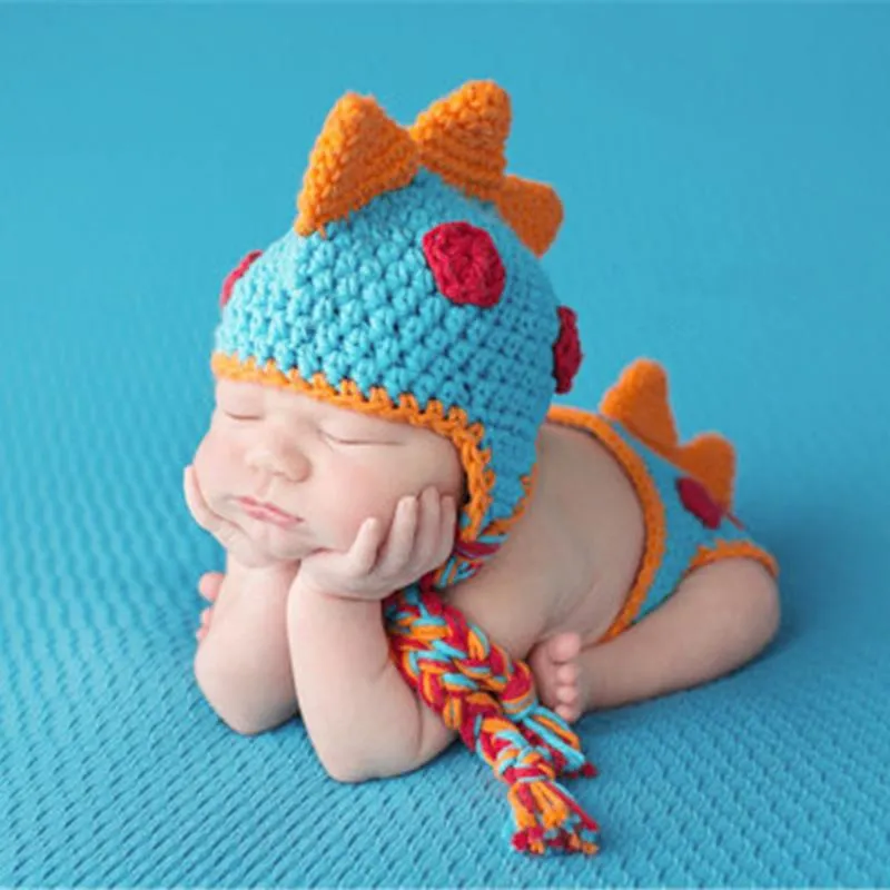 Newborn Crochet Knitted Dinosaur Hat and diaper cover set