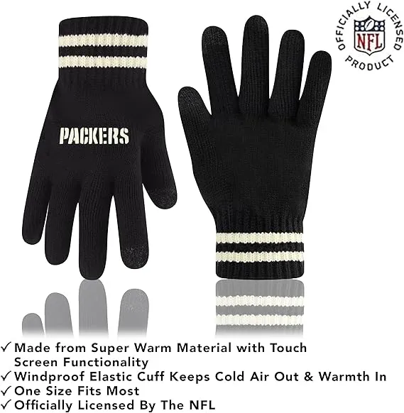 NFL Official Adults Super Soft Cable Knit Winter Beanie Knit Hat with Extra Warm Touch Screen Gloves|Green Bay Packers