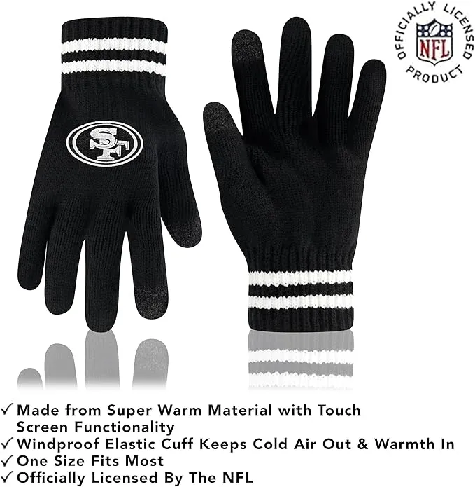 NFL Official Adults Super Soft Marled Winter Beanie Knit Hat with Extra Warm Touch Screen Gloves|San Francisco 49ers