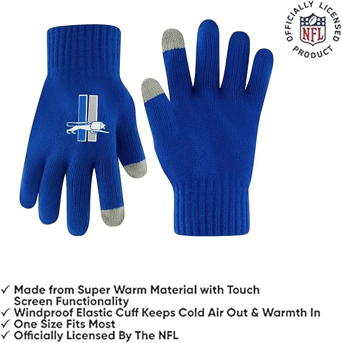 NFL Official Adults Super Soft Winter Beanie Knit Hat with Extra Warm Touch Screen Gloves|Detroit Lions