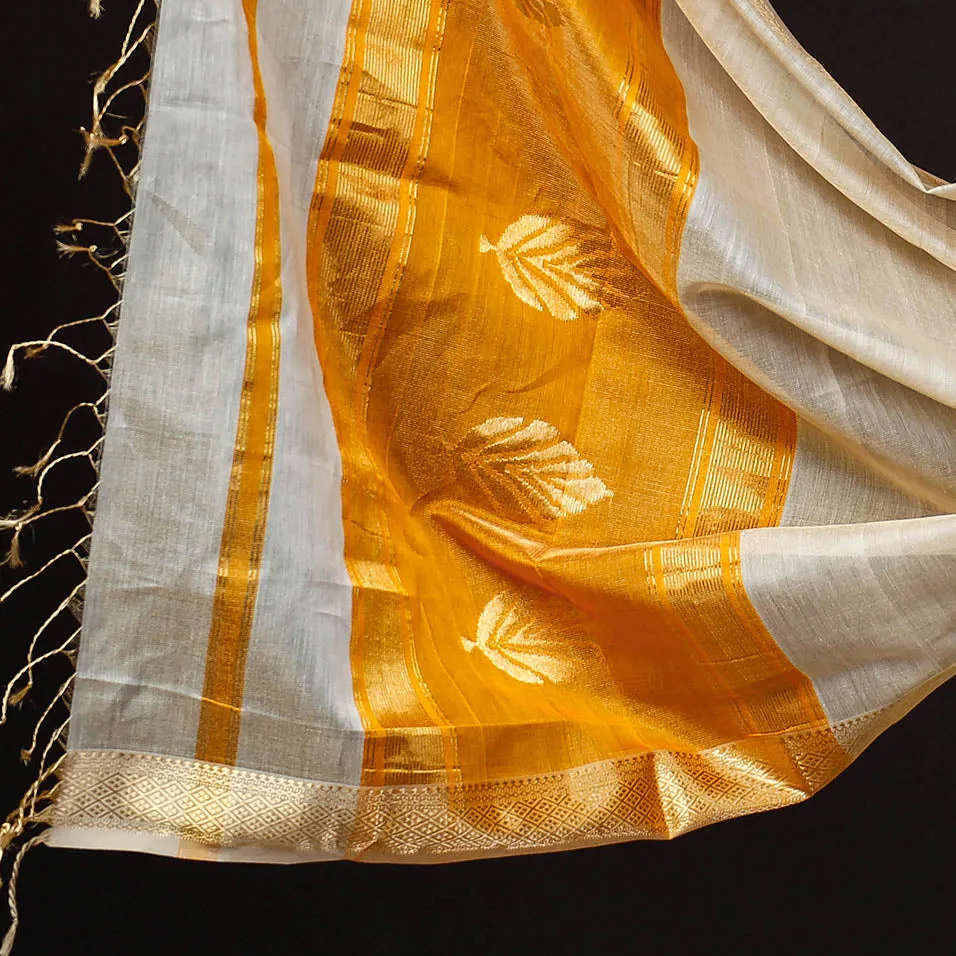 Orange - 2pc Maheshwari Zari Work Handloom Suit Material Set With Tissue Dupatta