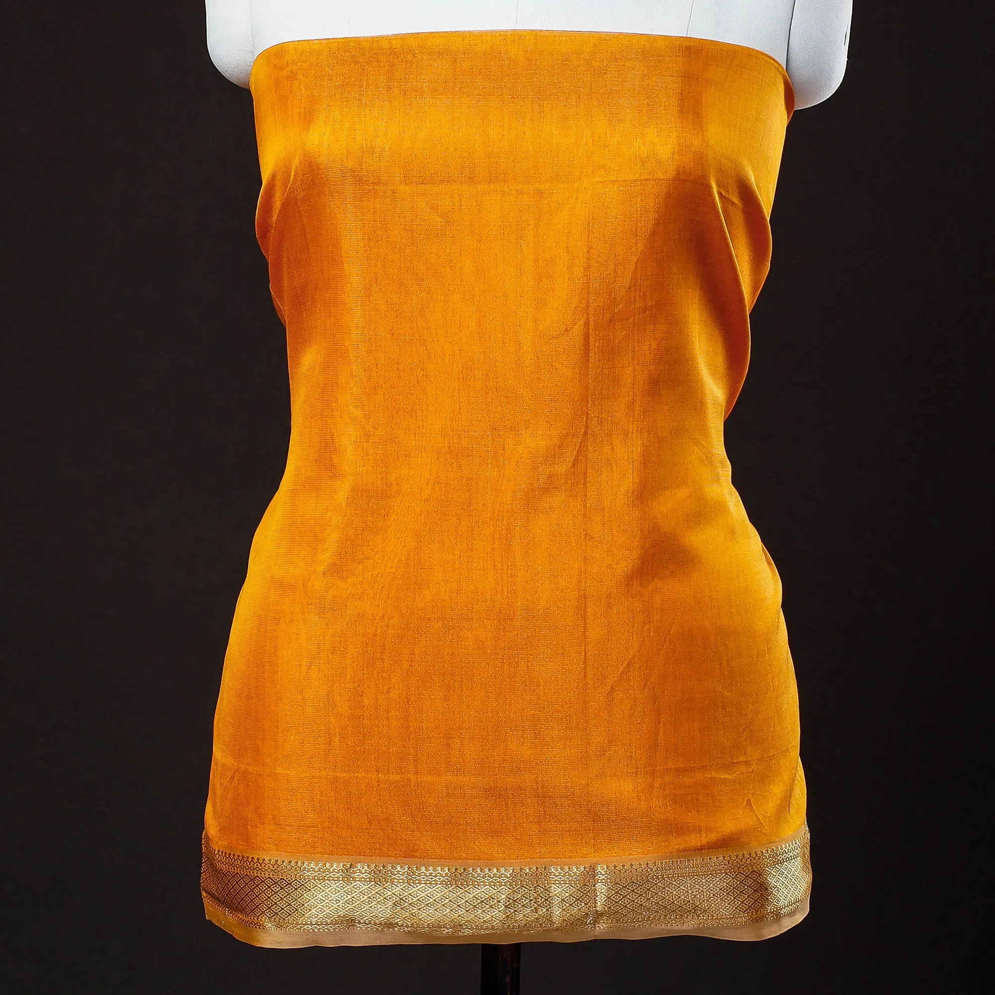 Orange - 2pc Maheshwari Zari Work Handloom Suit Material Set With Tissue Dupatta