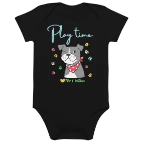 Organic cotton baby bodysuit, Dog Play time - Fitz & Willow