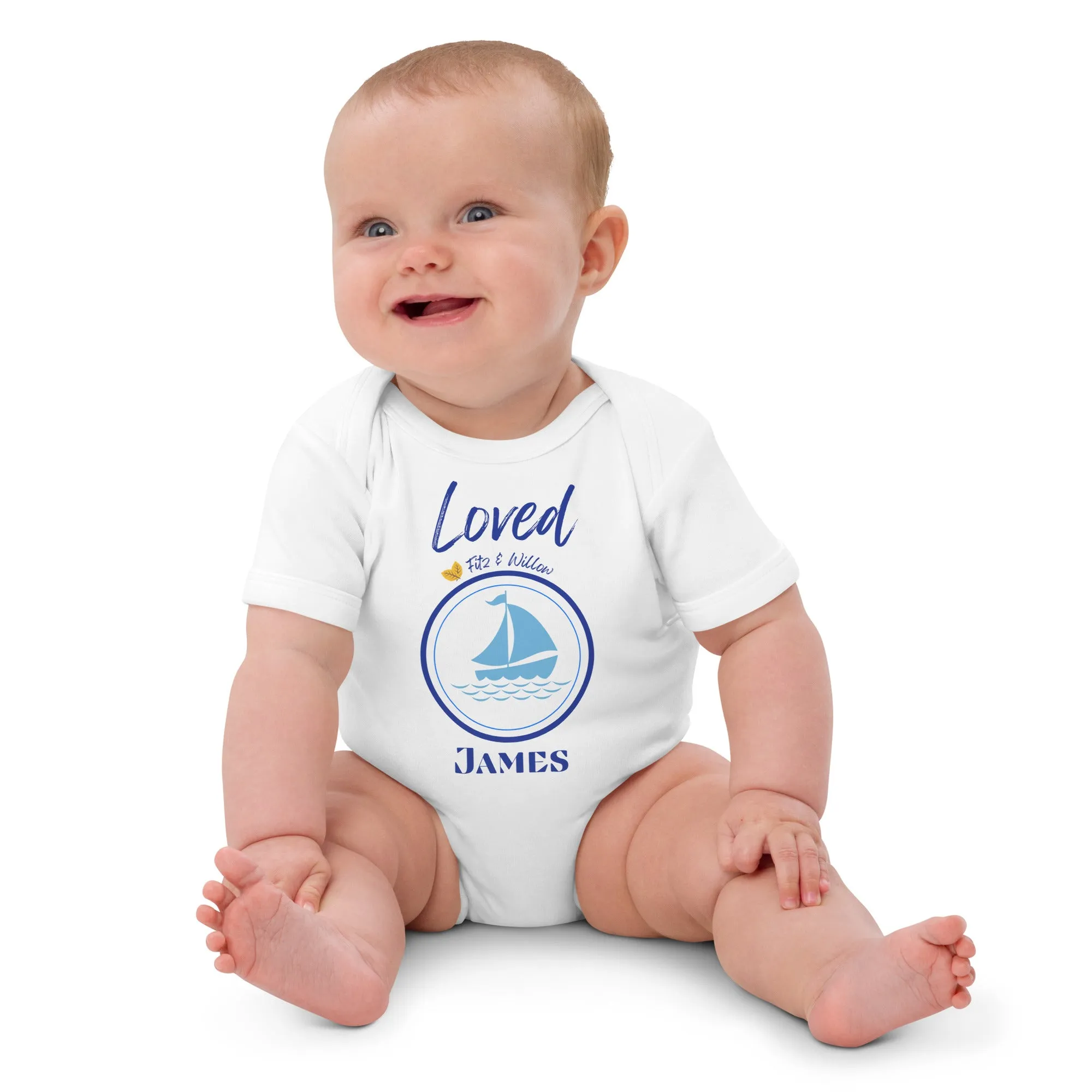 Organic cotton baby bodysuit, Loved James - Fitz & Willow