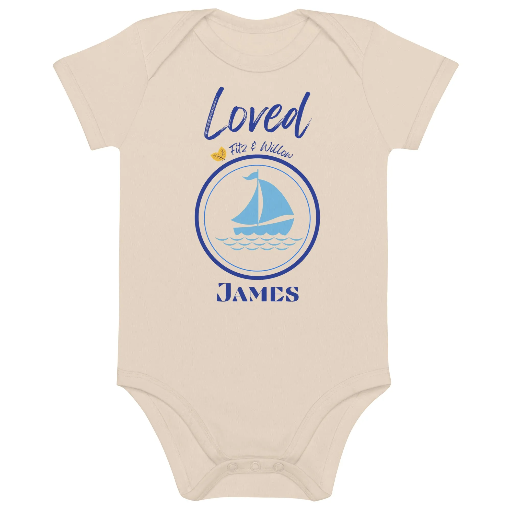 Organic cotton baby bodysuit, Loved James - Fitz & Willow
