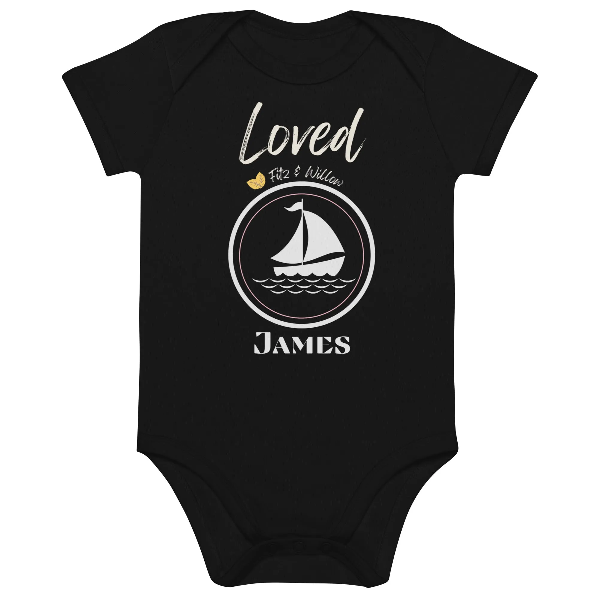 Organic cotton baby bodysuit, Loved James - Fitz & Willow