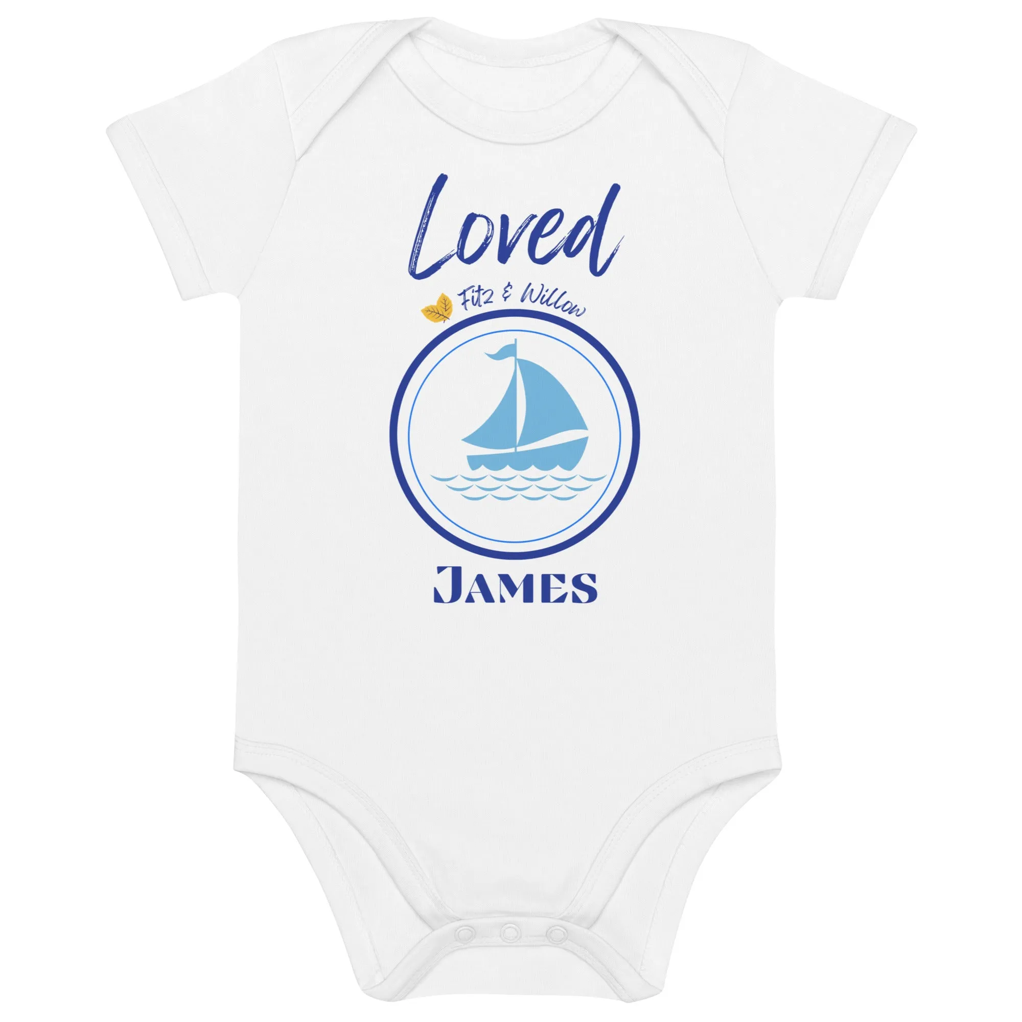 Organic cotton baby bodysuit, Loved James - Fitz & Willow