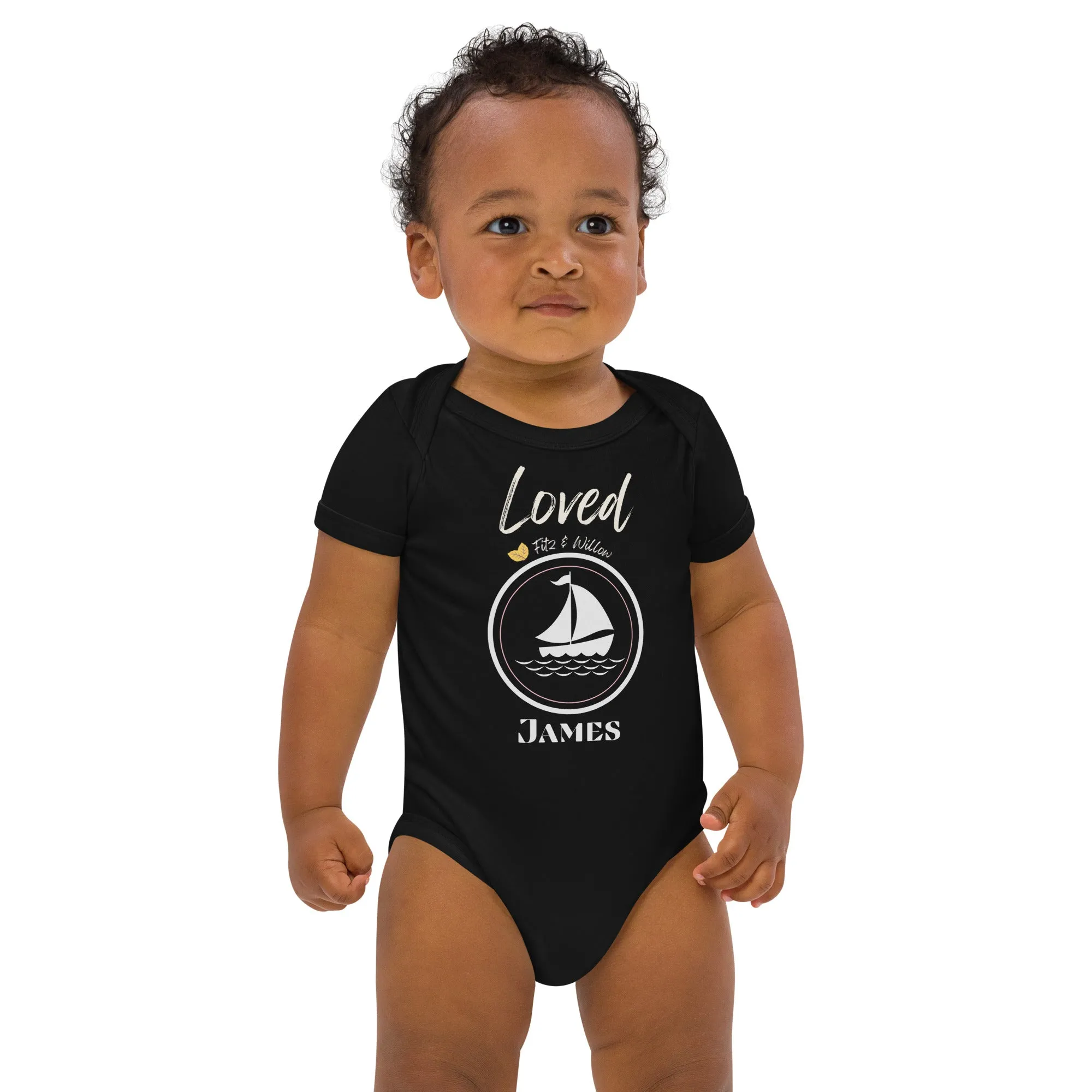 Organic cotton baby bodysuit, Loved James - Fitz & Willow