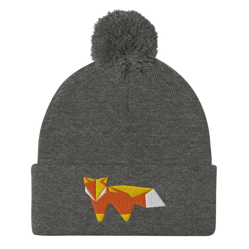 “Origami Fox” Pom-Pom Beanie (Winter Hat)