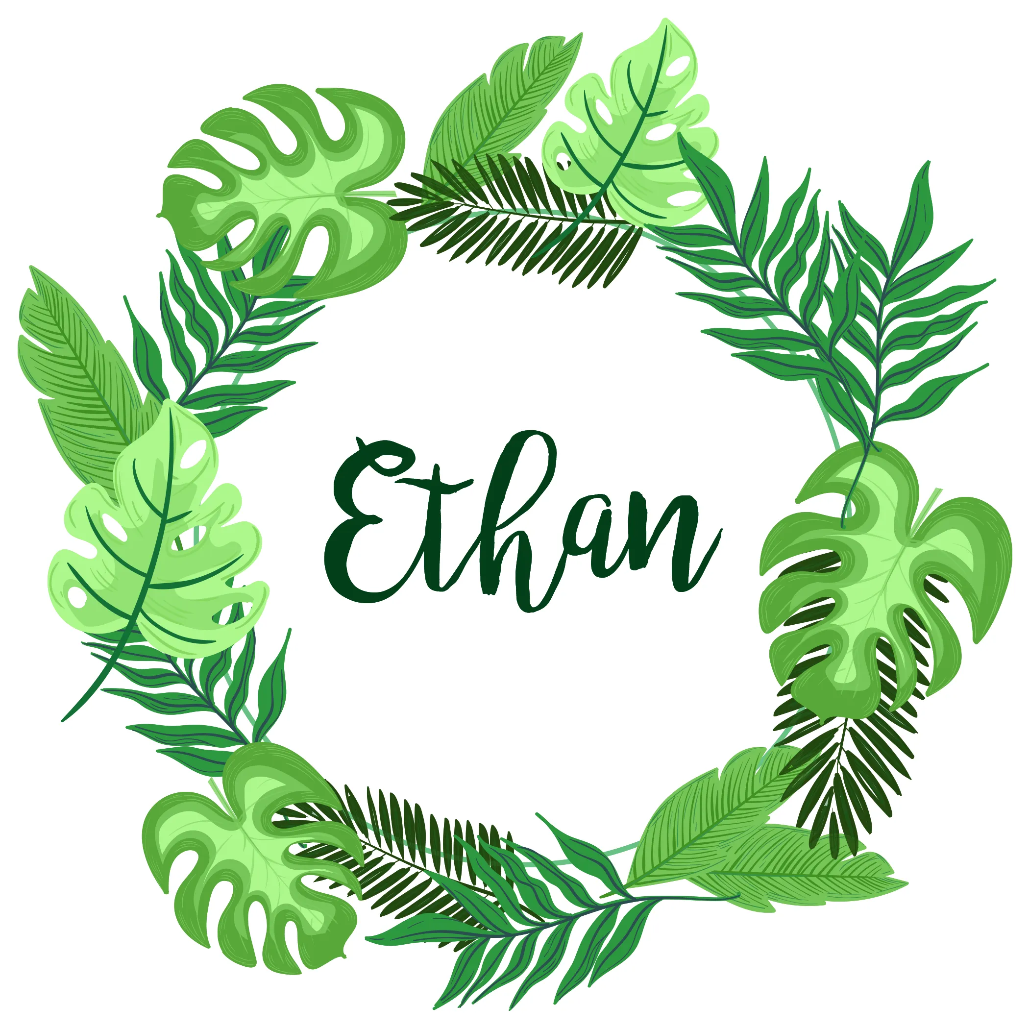 Personalized Organic Baby Bodysuit - Tropical Leaves (White / Short Sleeve)
