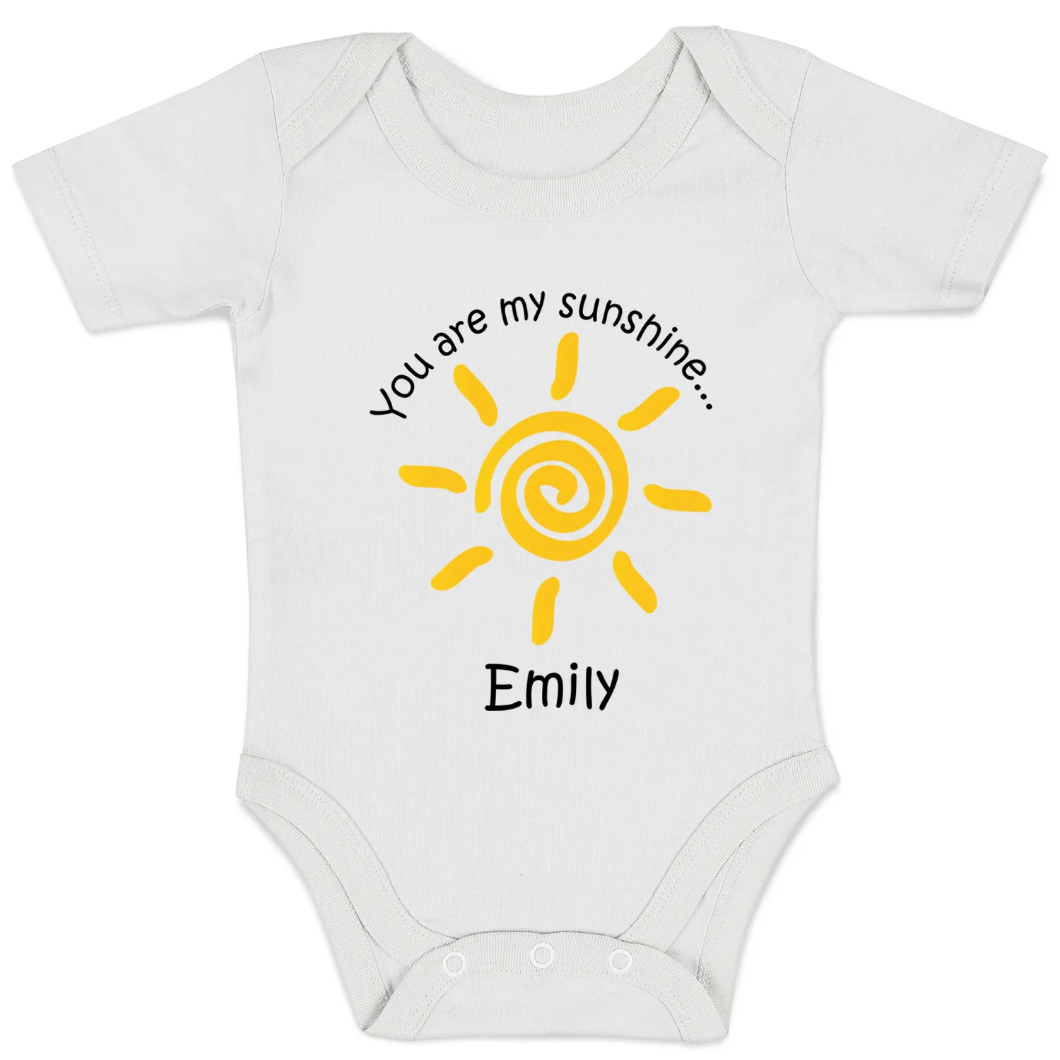 Personalized Organic Baby Bodysuit - You Are My Sunshine (White / Short Sleeve)
