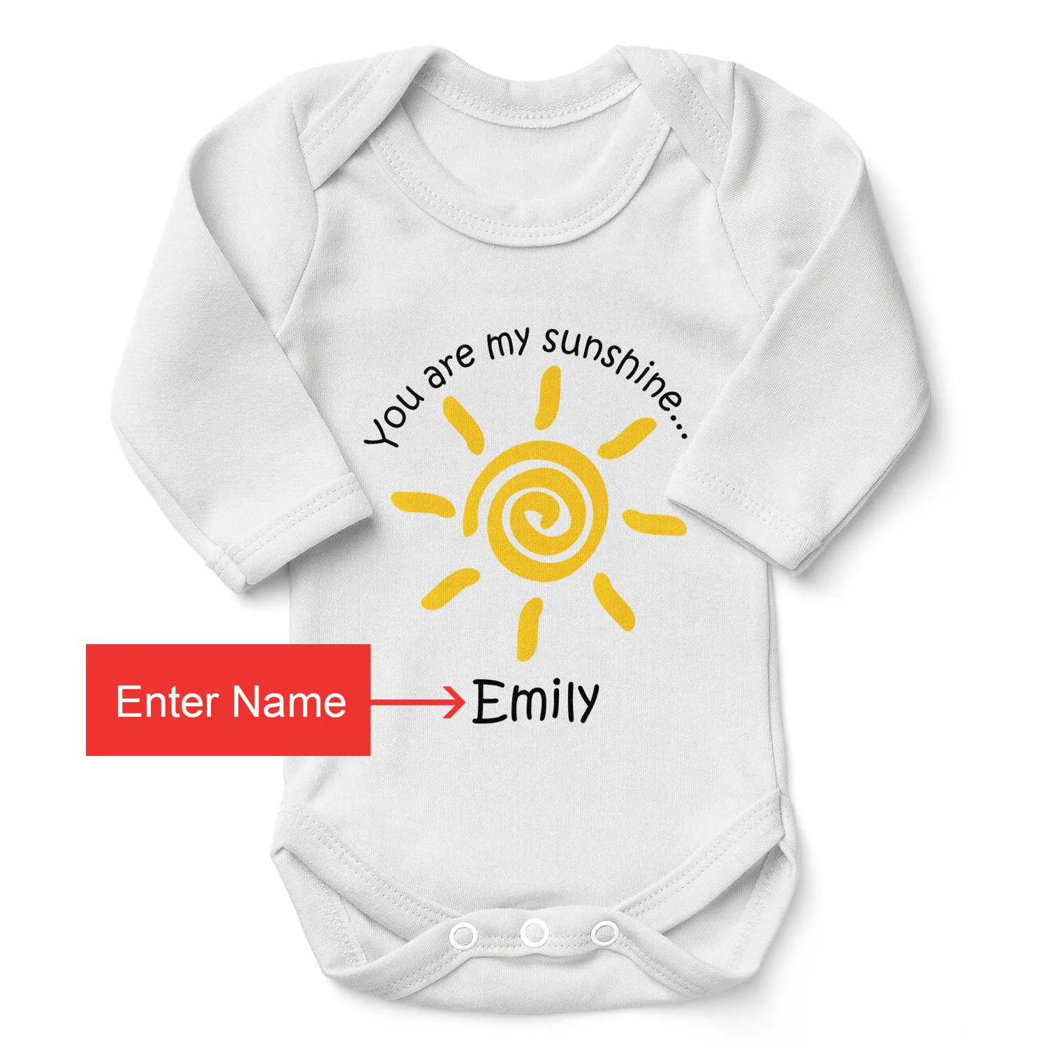 Personalized Organic Baby Bodysuit - You Are My Sunshine (White)