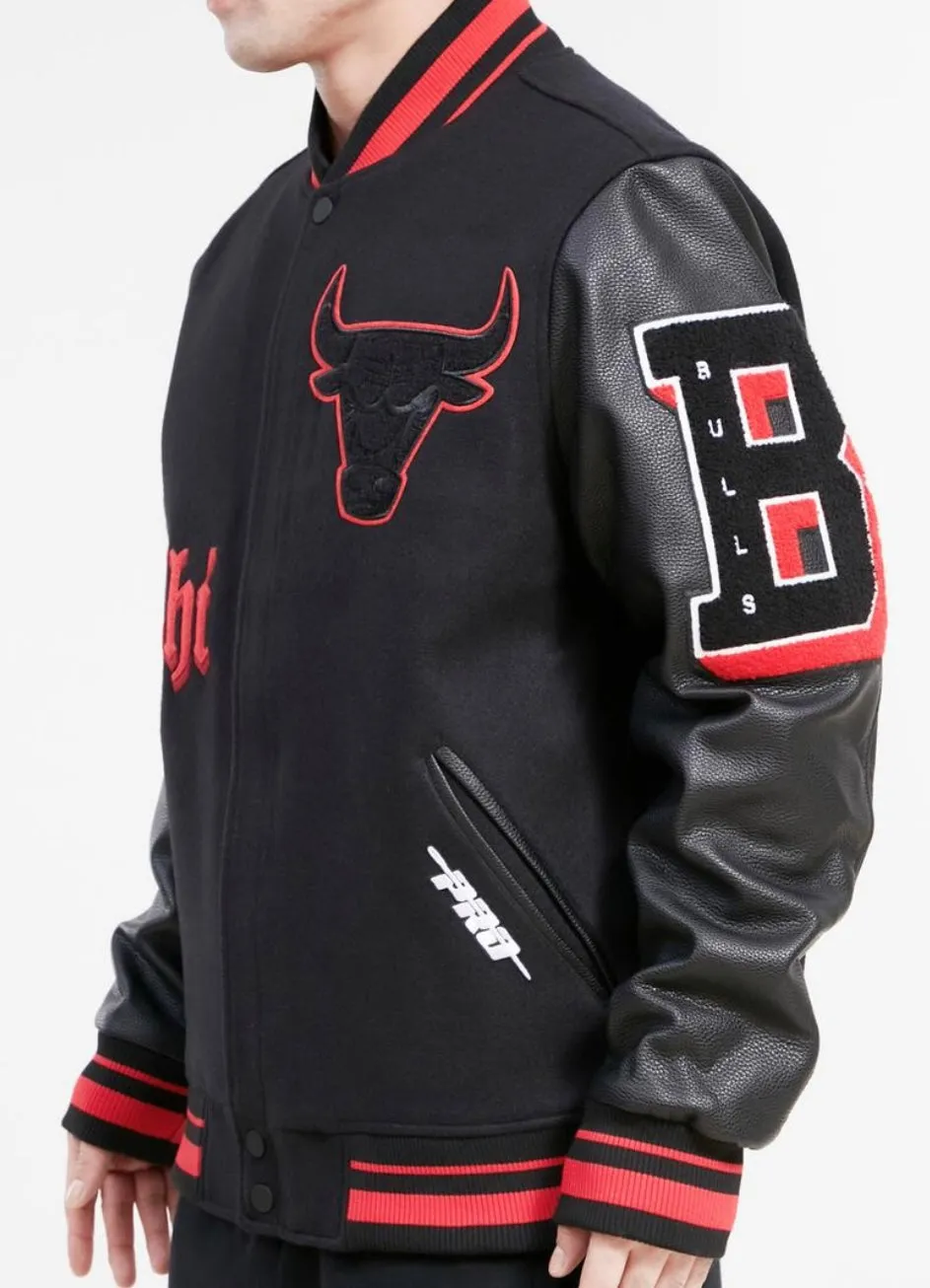 Pro Standard Chicago Bulls Varsity Jacket - Black on Black