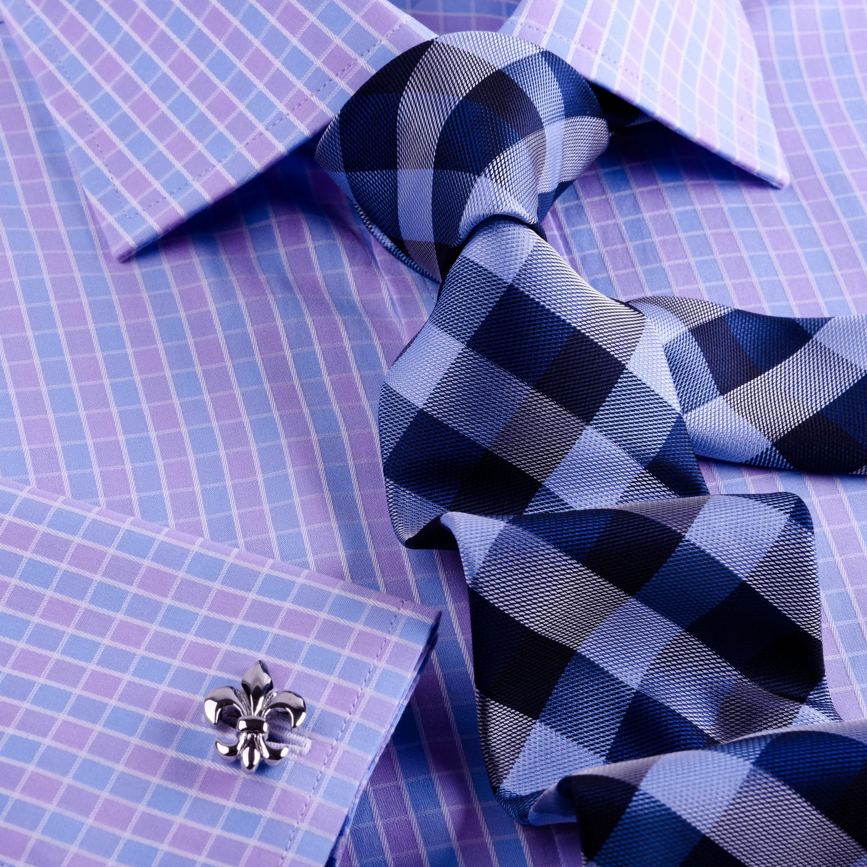 Purple Blue Designer Checkered Formal Business Dress Shirt With Matching TIe (Copy)