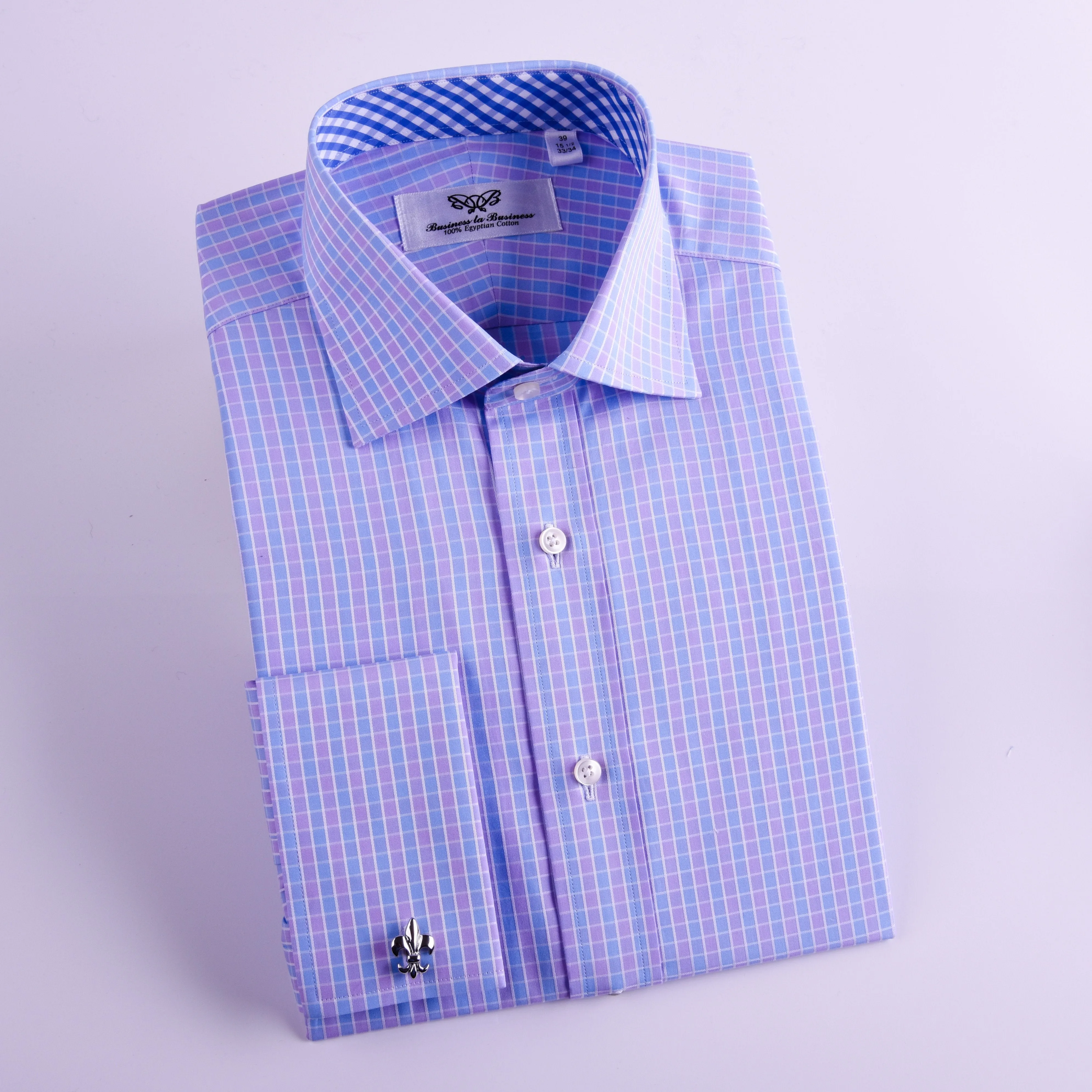 Purple Blue Designer Checkered Formal Business Dress Shirt With Matching TIe (Copy)