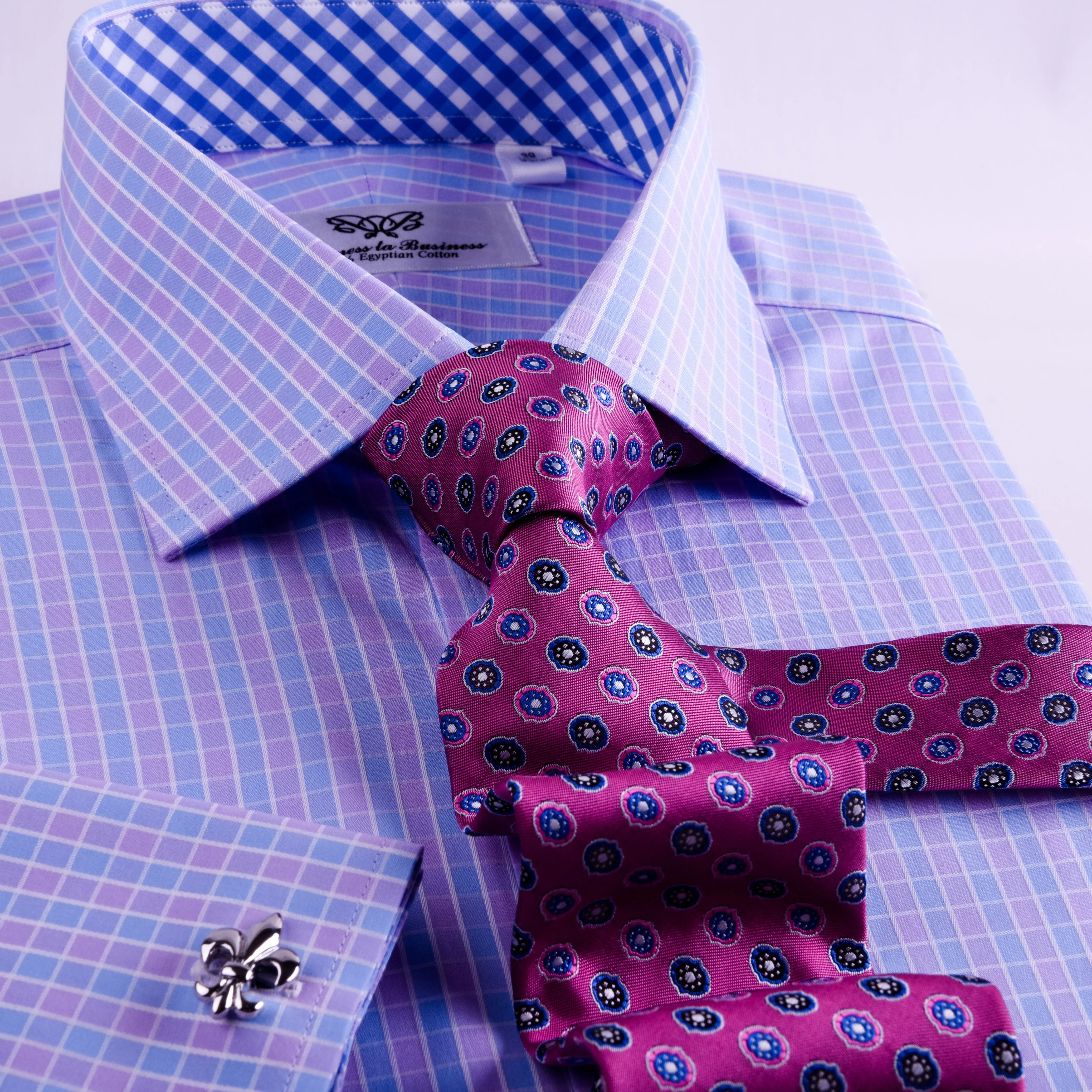 Purple Blue Designer Checkered Formal Business Dress Shirt With Matching TIe (Copy)
