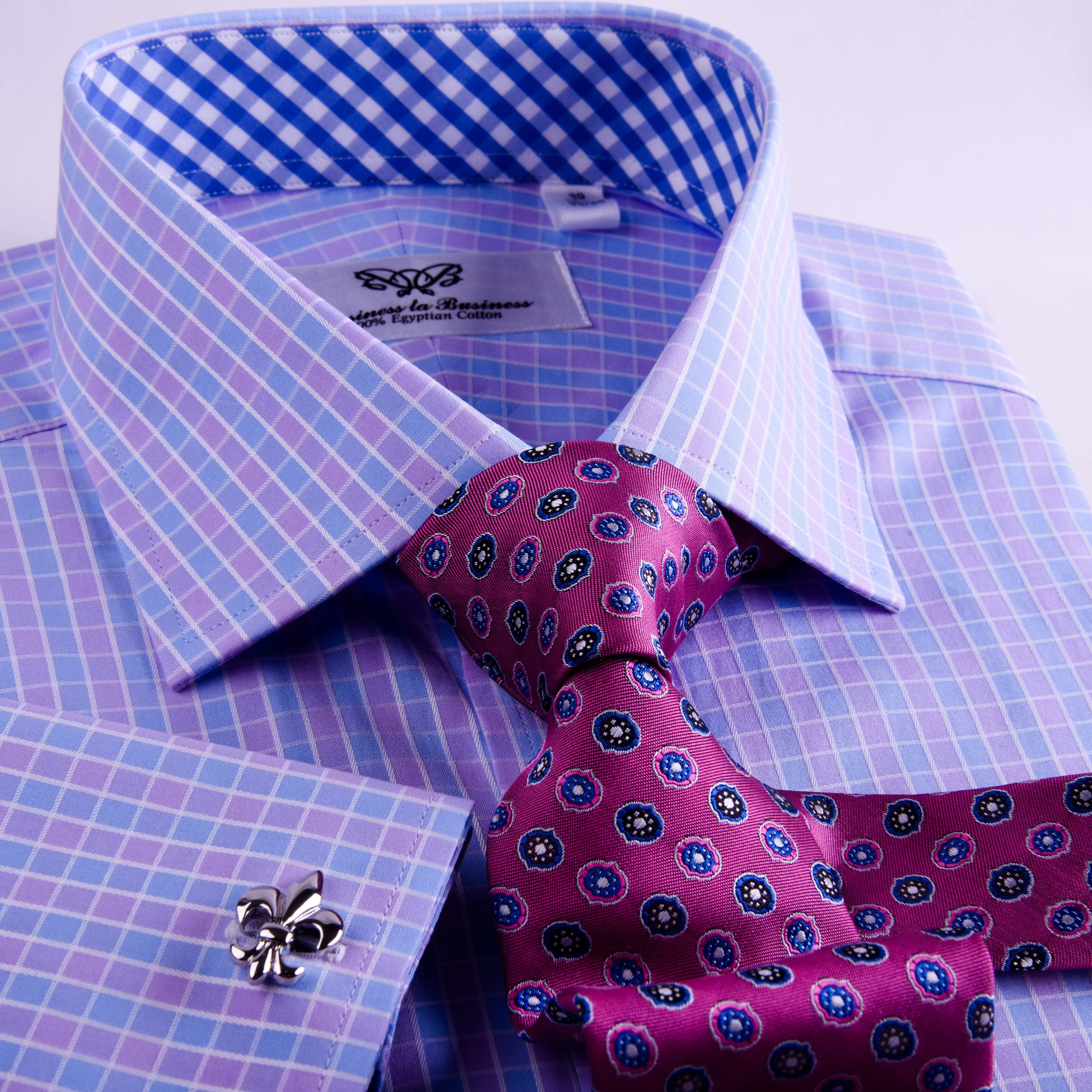 Purple Blue Designer Checkered Formal Business Dress Shirt With Matching TIe (Copy)