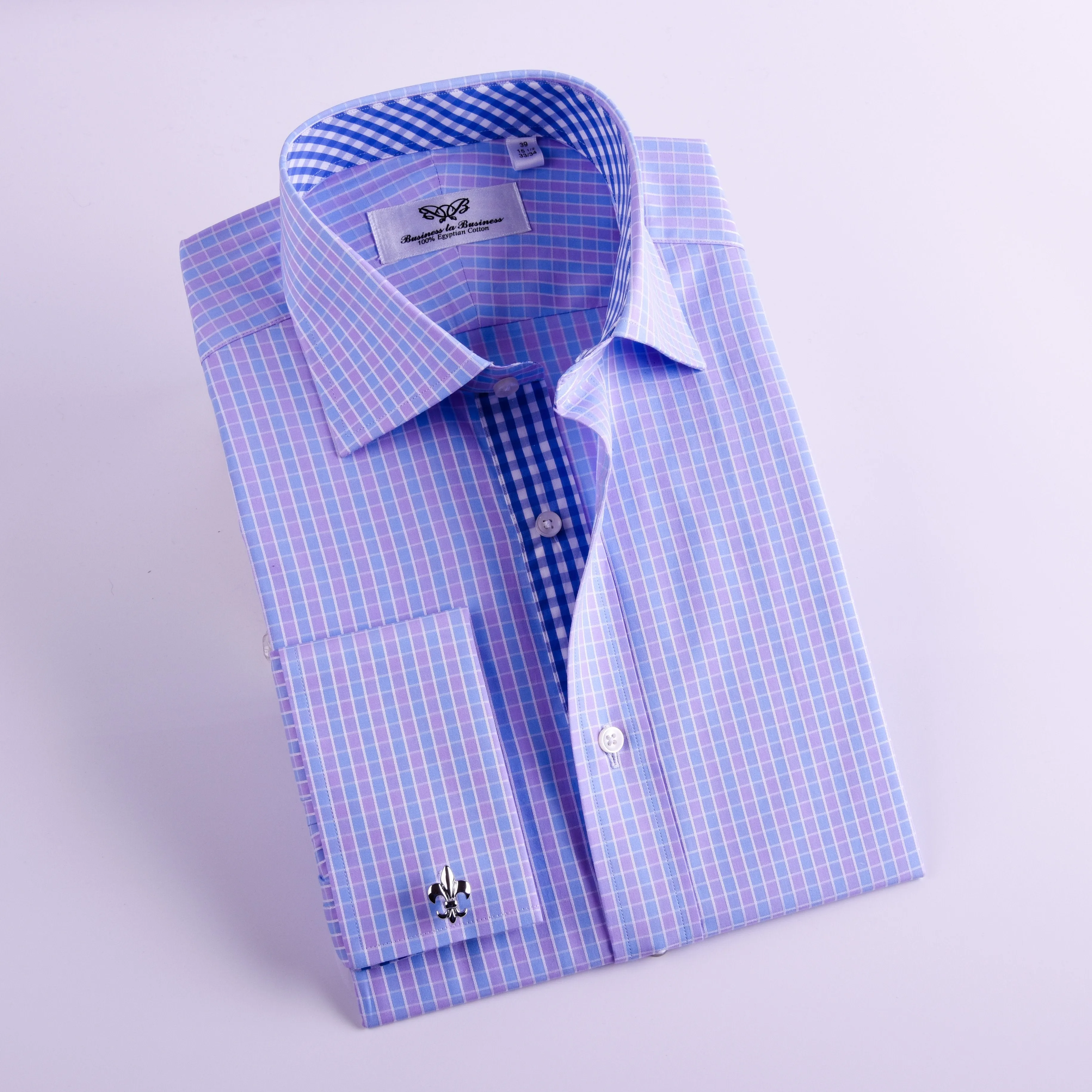 Purple Blue Designer Checkered Formal Business Dress Shirt With Matching TIe (Copy)